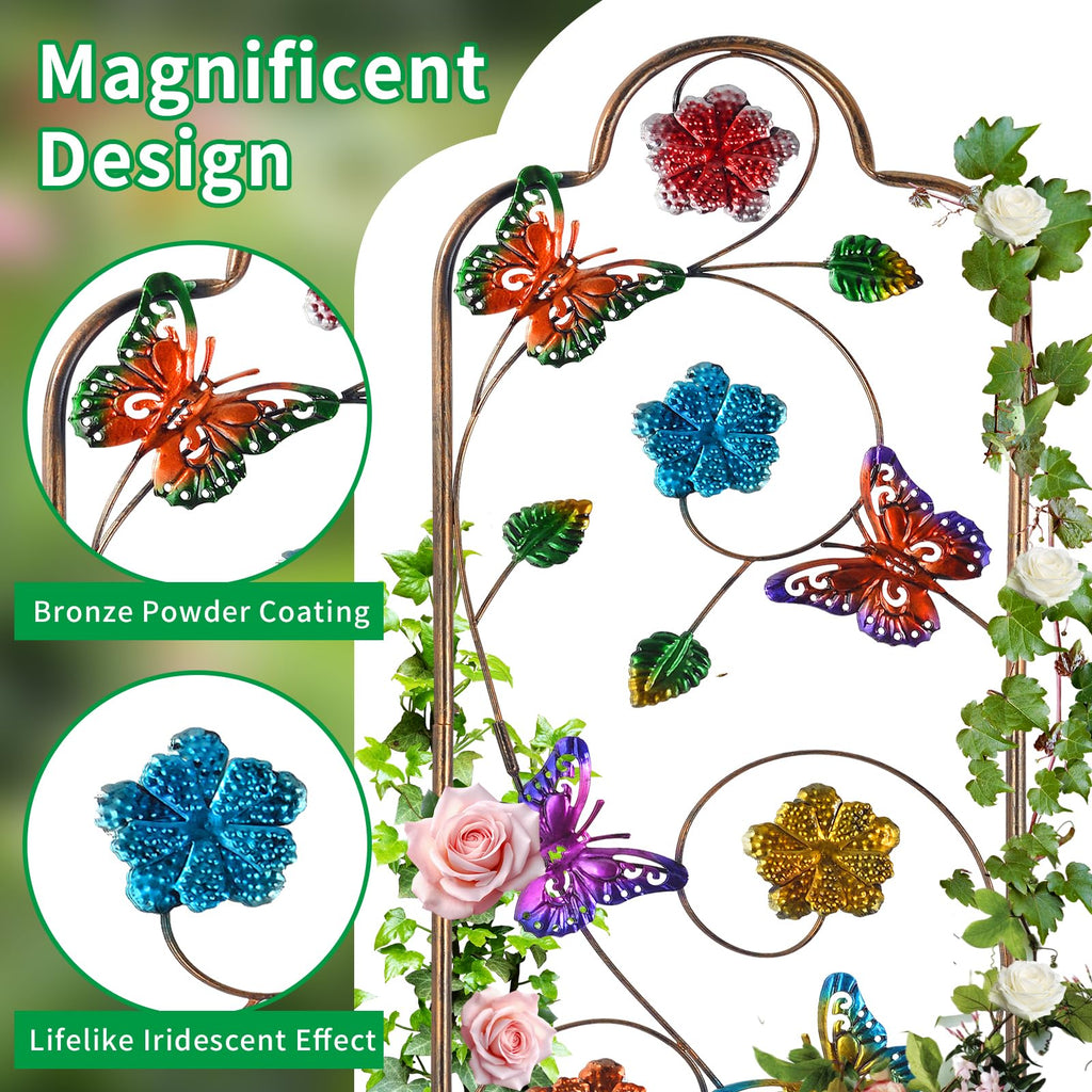 2 Pack Metal Garden Trellis Arched Fence Trellises for Climbing Plants Outdoor, Roses, Vines, Flowers, and Vegetables Support, 60'' H x 12'' W, Butterfly