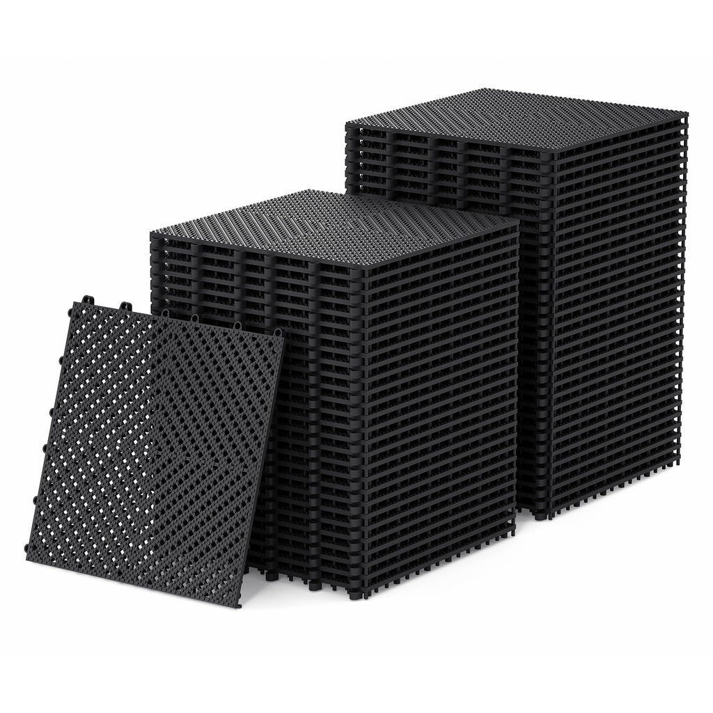 Jocoevol 60-Pcs Interlocking Tile, Indoor/Outdoor Drainage Interlocking Floor Tiles 11.8" x 11.8", Anti-Slip Waterproof Soft PVC Splicing Flooring Tile for Garage Patio Pool Bathroom, Black