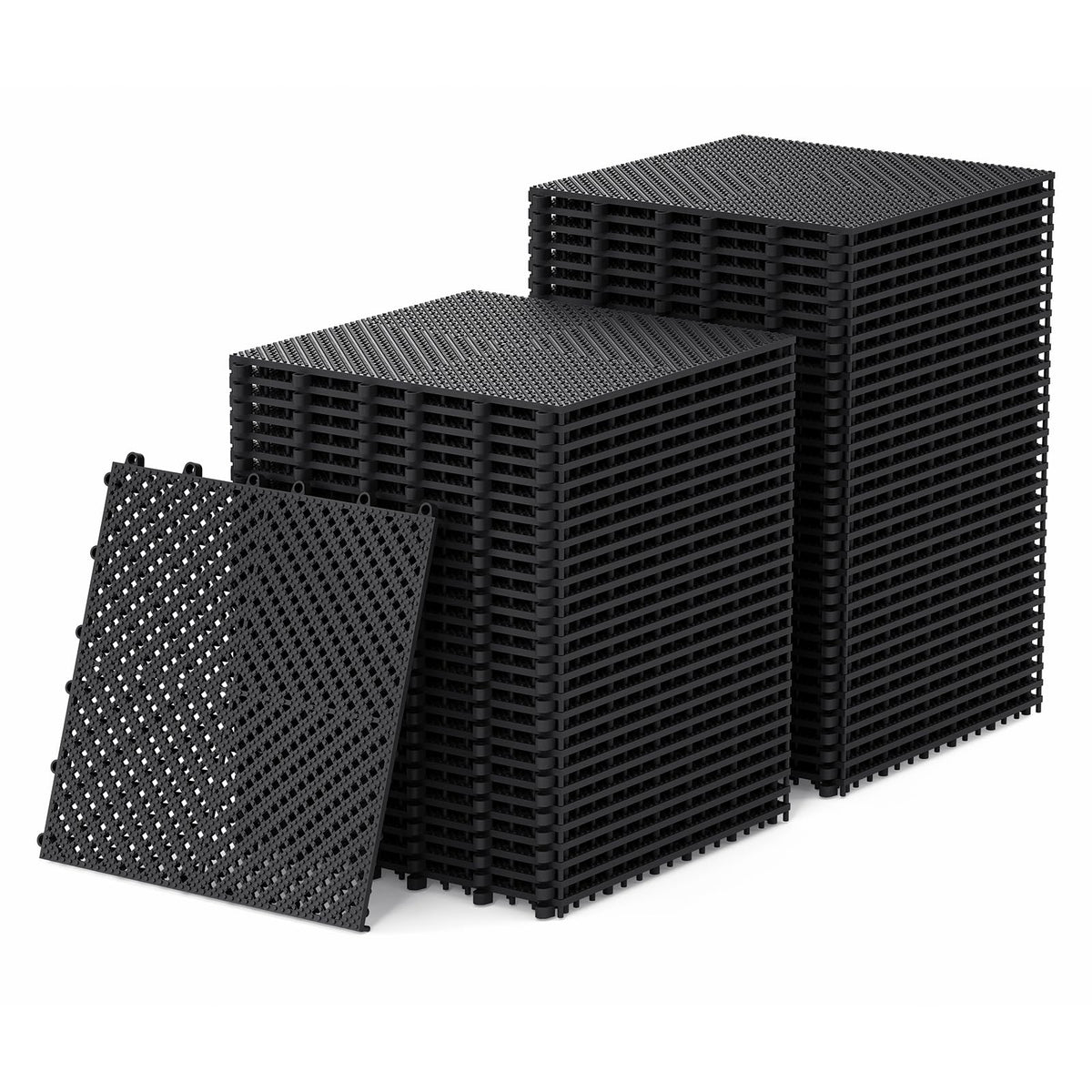 Jocoevol 60-Pcs Interlocking Tile, Indoor/Outdoor Drainage Interlocking Floor Tiles 11.8" x 11.8", Anti-Slip Waterproof Soft PVC Splicing Flooring Tile for Garage Patio Pool Bathroom, Black