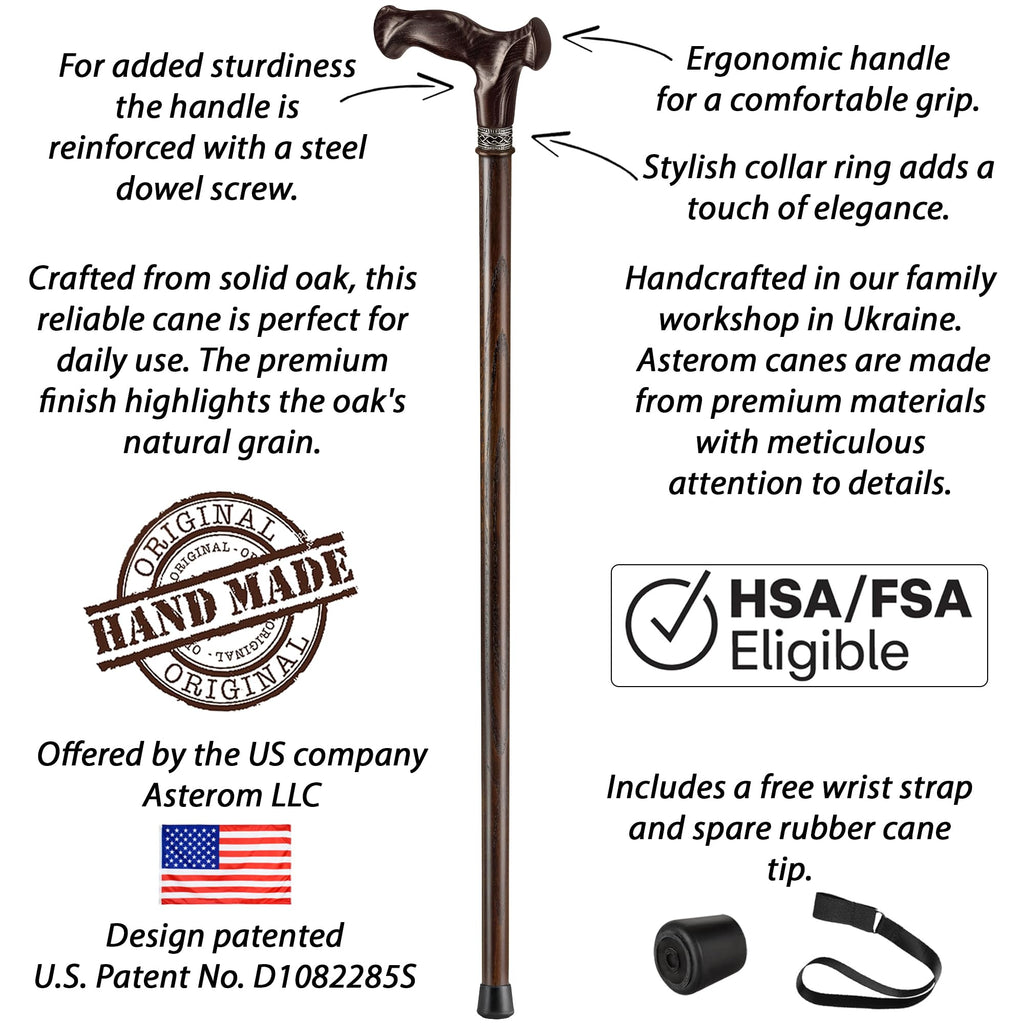 Asterom Walking Cane - Handmade, Ergonomic, Canes for Men - Wooden Walking Sticks for Seniors, Unique (Walnut, 36 Inches)