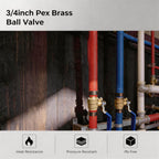 ‌VANCOCO 3/4" PEX Ball Valve 10-Pack - Lead-Free Brass PEX Shut Off Valve 3/4 inch for Pex Fittings Hot/Cold Water (5 Red/5 Blue)