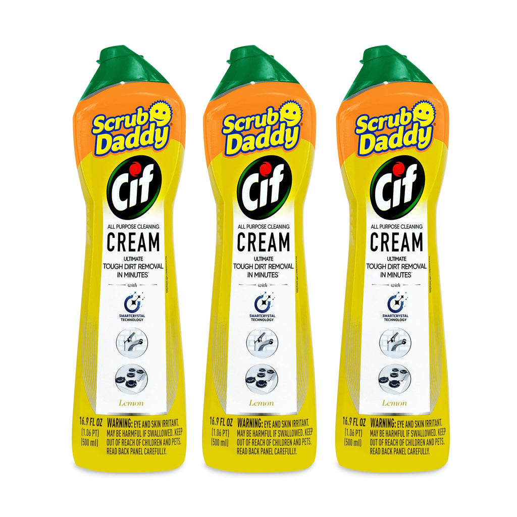 Scrub Daddy Cif Cream All Purpose Cleaner, Lemon - Multi Surface Household Cleaning Cream for Glass, Chrome, Granite, Sink, Gold, Marble & Countertops - 3 Pack (16.9 Oz Each)