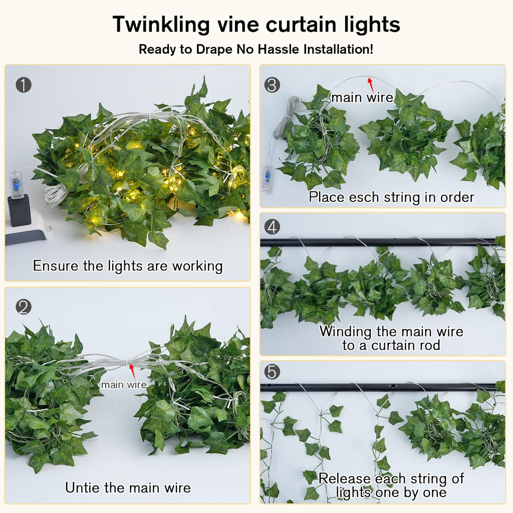 JMEXSUSS Vine Curtain Lights, 200 LED Vines with Fairy Lights for Bedroom