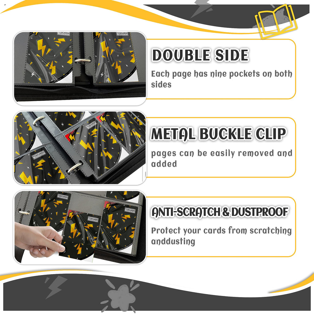 Trading Card Binder 9 Pocket,Card Binder 900 Pockets,Card Book Holder Cards with 50 Removable Sleeves,3-Ring Zip Design MTG/TCG/Sport Collectible Trading Card Albums Gifts for Boys and Girls (Black)