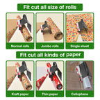Wraprocut (2-Pack) Wrapping Paper Cutter & Tape Dispenser Dual Use with 4 Tapes，2 Replace Blades Kit for Christmas Gift Wrap Cutter Tool Paper Roll Holder Tube Sliding Slicing for Birthday Holiday.