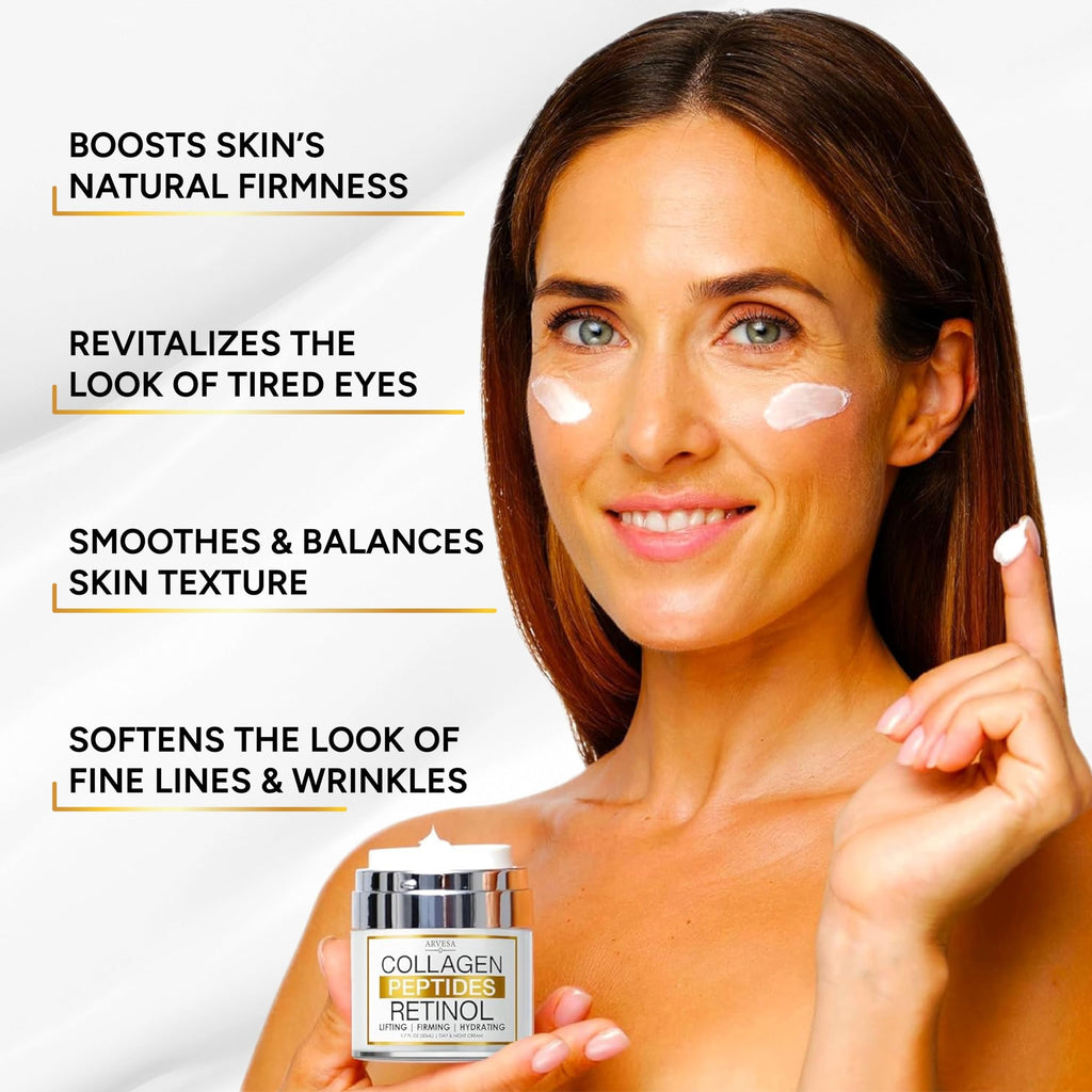 Retinol Cream for Face with Collagen Peptides - Anti Aging Wrinkle Cream for Women and Men - Day-Night Facial Moisturizer with Hyaluronic Acid - Tightening and Skin Firming - Neck & Décolleté