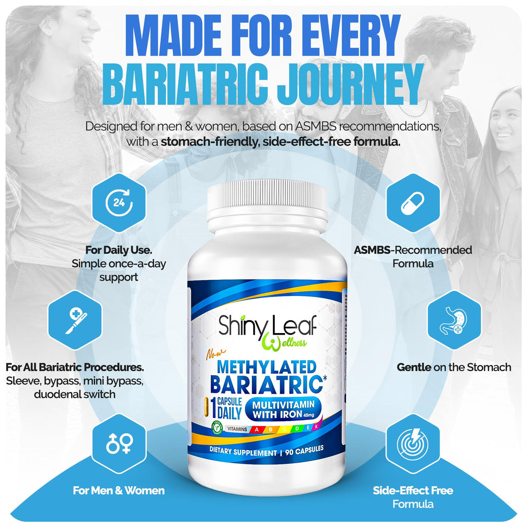 Shiny Leaf Methylated Bariatric Multivitamin with Iron 45mg – Once Daily Capsule, Made in USA, ASMBS Compliant Bariatric Vitamins for Gastric Bypass & Gastric Sleeve, for Men & Women – (90 Count)