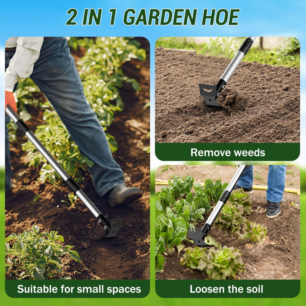 Ukiupop Weed Puller Tool with Long Handle 2-in-1 Garden Hoe and Weed Rake