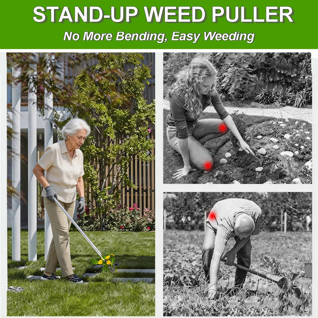 KINFIDTOW 58" Stand Up Weed Puller Tool with Long Handle, 2 in 1 Manual Weeder & Garden Hoe, 4-Claw Steel Head Weed Remover with Gloves for Yard Lawn Patio Garden