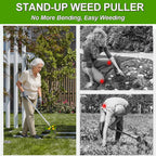 KINFIDTOW 58" Stand Up Weed Puller Tool with Long Handle, 2 in 1 Manual Weeder & Garden Hoe, 4-Claw Steel Head Weed Remover with Gloves for Yard Lawn Patio Garden