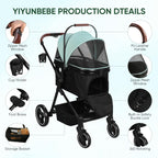 Foldable Dog Stroller, 3 in 1 Pet Stroller for Small Medium Dog Cat up to 50lbs, Detachble Portable Pet Bag, Storage Basket and One-Button Folding Frame