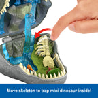 Mattel Jurassic World Rebirth Micro Adventure Playset, Tyrannosaurus Rex Head Opens to 4 Interactive Features, 3 Micro Figures, T. Rex Dinosaur Toy