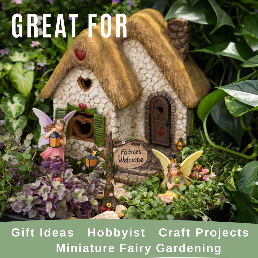PRETMANNS Fairy House for Garden Outside Accessories Kit, 7" H, 4 Pieces