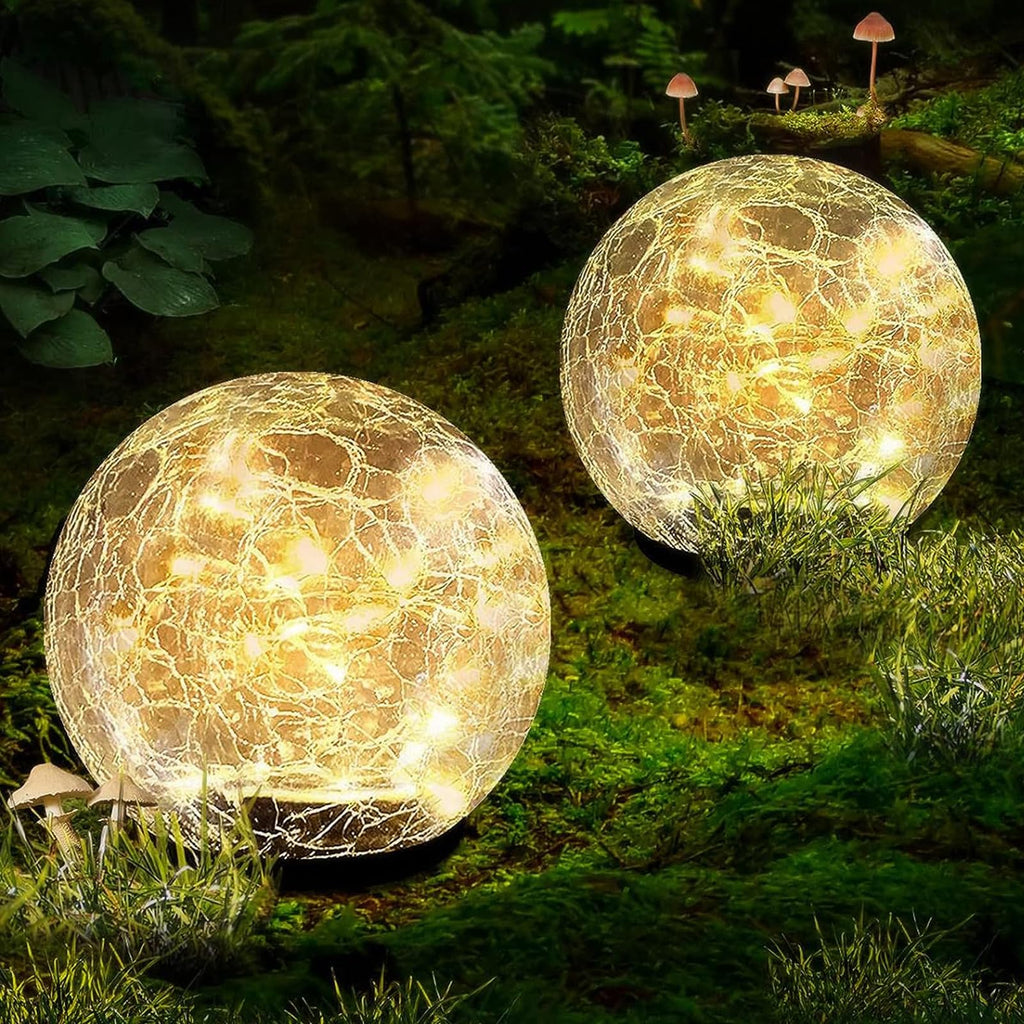 Coroor Garden Solar Ball Lights Outdoor Waterproof, 30 LED Cracked Glass Globe Solar Power Ground Lights for Path Yard Patio Lawn, Christmas Decoration Landscape Warm White(2 Pack 3.9'')