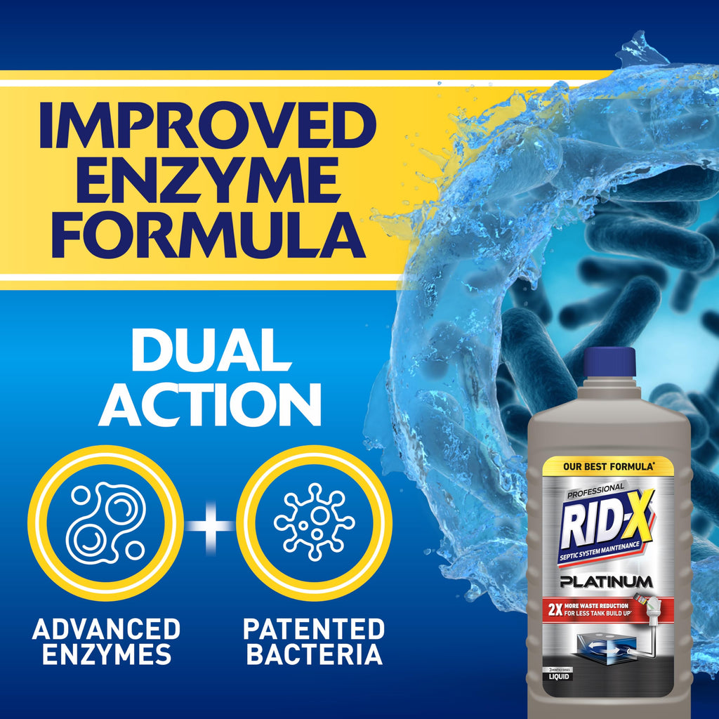 RID-X Septic Tank Treatment Platinum Liquid 6 Month Supply – Our Best Formula with x2 More Waste Reduction