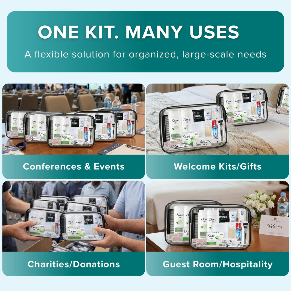 TrekTote 20 Piece Unisex Travel Hygiene Kit with Toiletries & Personal Care Essentials, TSA-Compliant, Individual and Bulk Packs Available