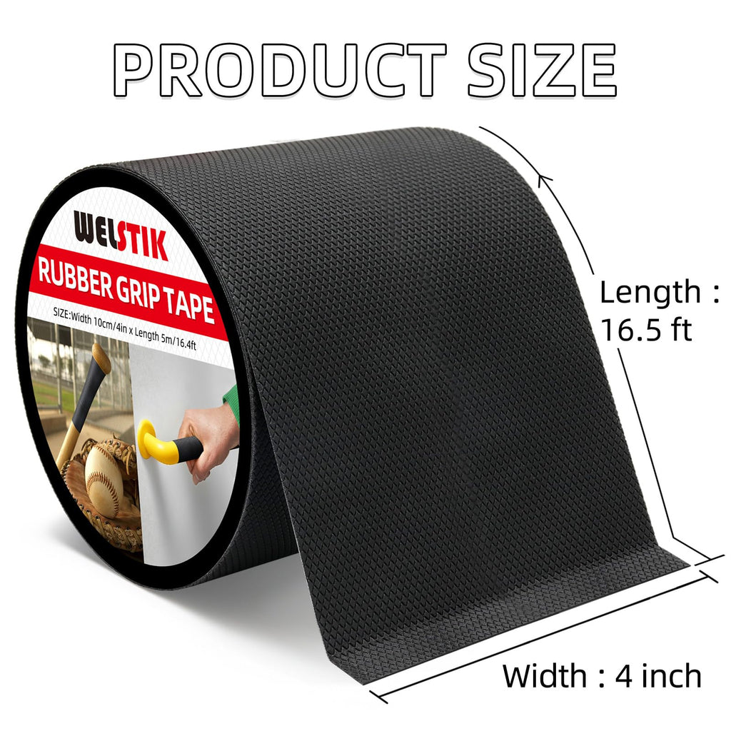 WELSTIK 4" Wide Premium Rubber Grip Tape,Extra Large Non-Slip Adhesive Wrap for Game Controllers,Mouse, Gear & Tools,Soft Shock-Absorbing Texture, Barefoot Friendly Mat for Skateboard, Stairs & Rugs