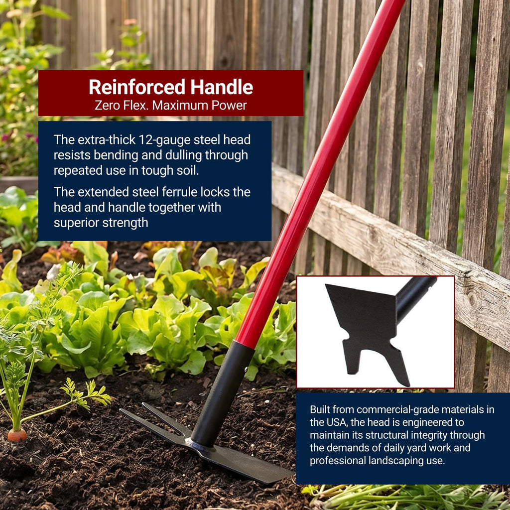 Bully Tools 12-Gauge Two-Prong Weeding Hoe, 58" Fiberglass Long Handle