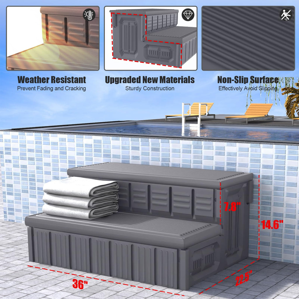 Hot Tub Steps, Outdoor Spa Steps with Storage, Non-Slip & Sturdy Hot Tub Stairs, 36 Inches Long