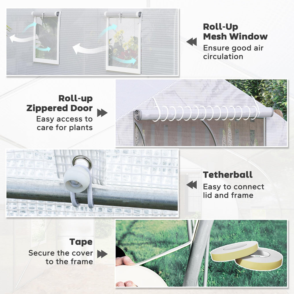 Outsunny 20' x 10' x 7' Outdoor Walk-in Greenhouse Zippered Door White
