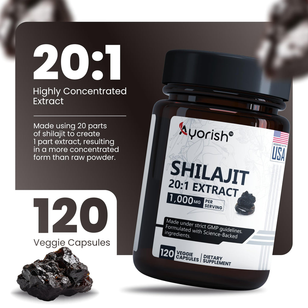 Ayorish Pure Shilajit Capsules 1000mg 120 Count with Fulvic Acid & 85+ Trace Minerals for Enhanced Energy and Immune Support Men & Women Better Than Shilajit Resin