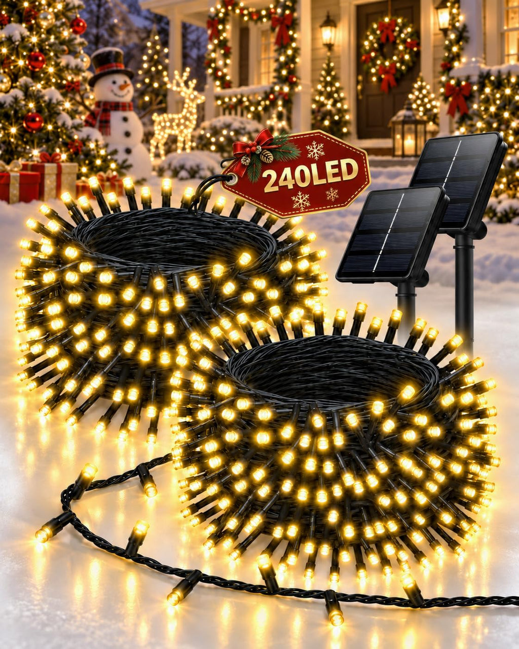 OZS 2 Pack 240 LED Solar String Lights Outdoor Waterproof, Warm White