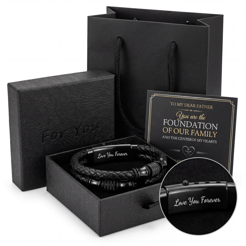 Quijuzo To My Dad Braided Leather Bracelet, Meaningful Gift for Dad from Daughter Son, Mens Double Layer Genuine Leather Wristband Fathers Day, Unique Gifts for Men with Luxury Gift Box & Sentimental Message Card, Ready to Gift