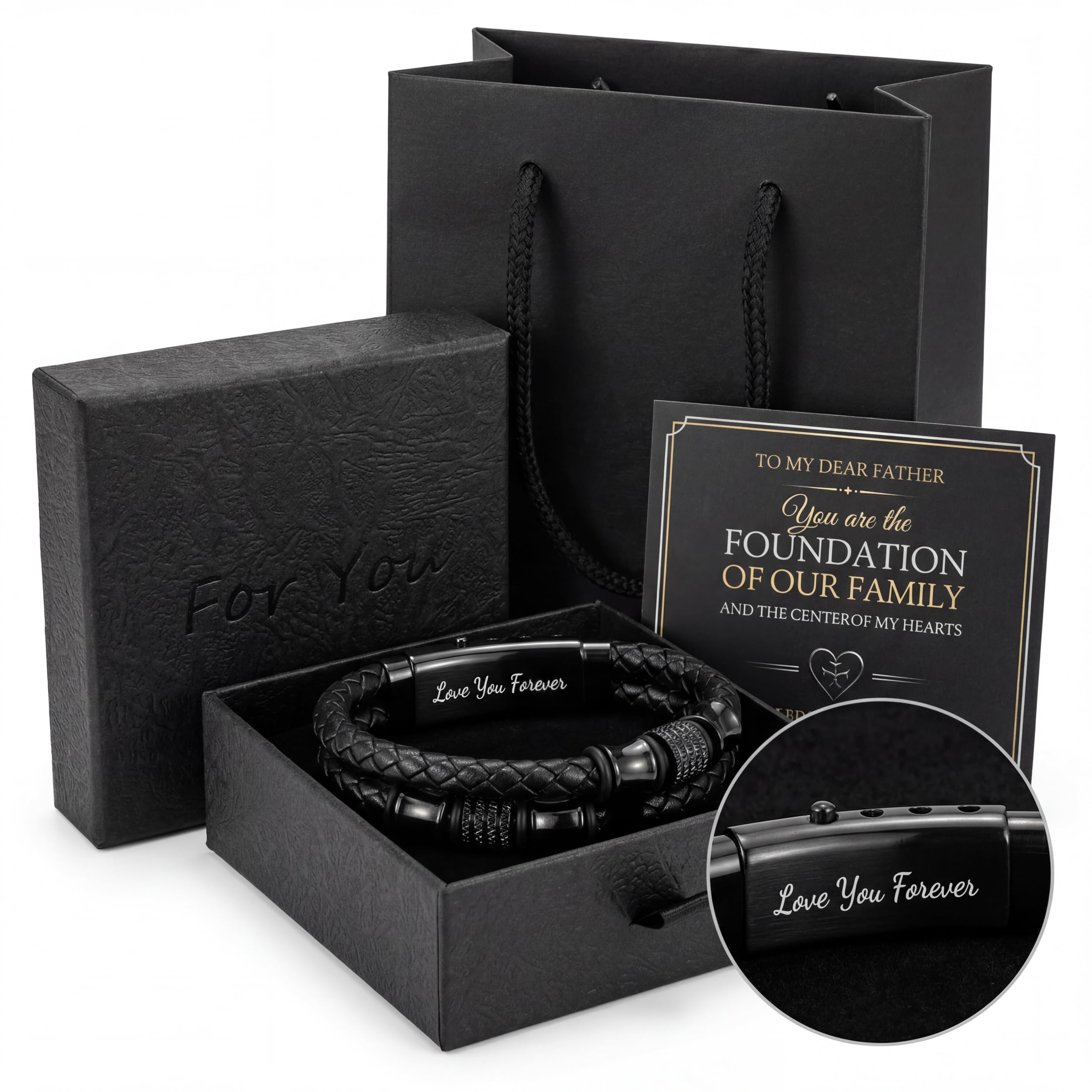 Quijuzo To My Dad Braided Leather Bracelet, Meaningful Gift for Dad from Daughter Son, Mens Double Layer Genuine Leather Wristband Fathers Day, Unique Gifts for Men with Luxury Gift Box & Sentimental Message Card, Ready to Gift
