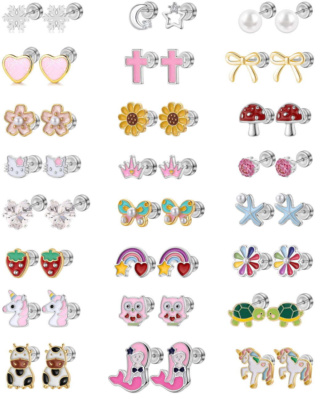 24 Pairs Hypoallergenic Screw Back Earrings for Girls Kids Women