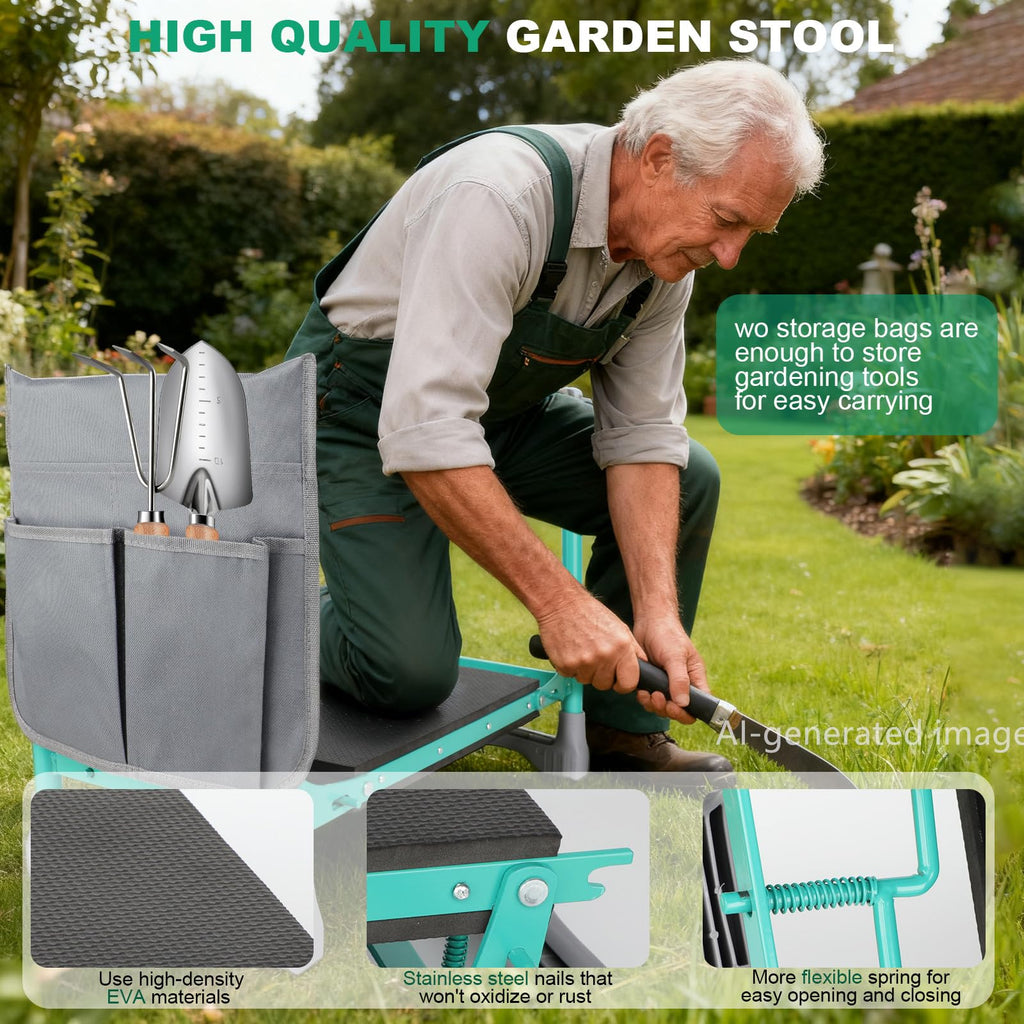 WEILISEN Garden Kneeler and Seat 2-in-1 Foldable Bench, with Storage Bags & Non-Slip Foam Pad