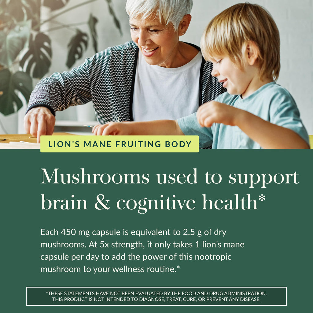 Gaia Herbs Lion's Mane Mushroom - Brain & Nerve Health Support* - 40 Vegan Capsules (40 Servings)