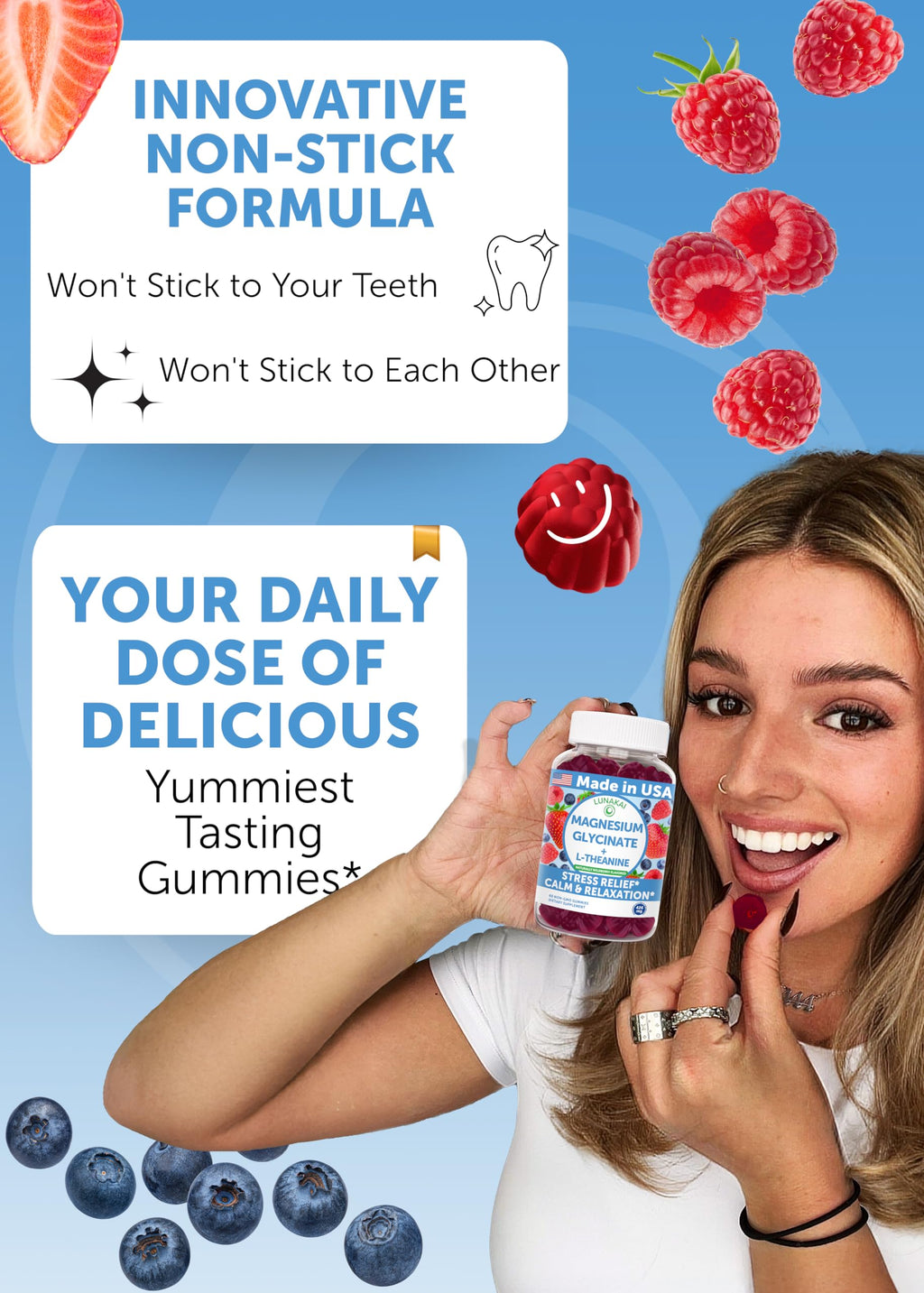 Lunakai USA Made Magnesium Glycinate Gummies 426mg with L-Theanine – Calm, Sleep, Stress Relief for Adults & Kids, Non-GMO, Vegan - 6 Pack