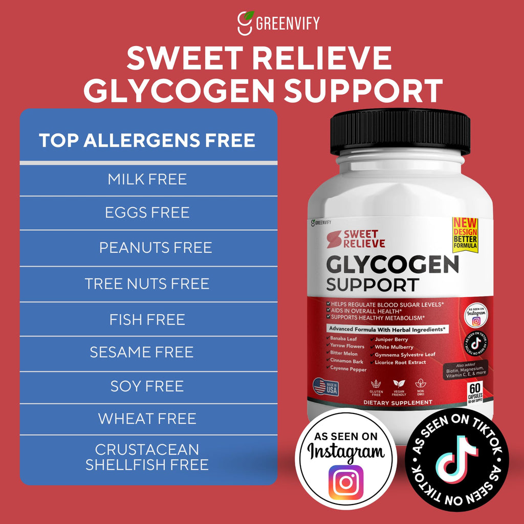 GREENVIFY Sweet Relieve Glyco Optimizer, Advanced Glycogen Support and Blood Vessel Cleanse, 60 Capsules