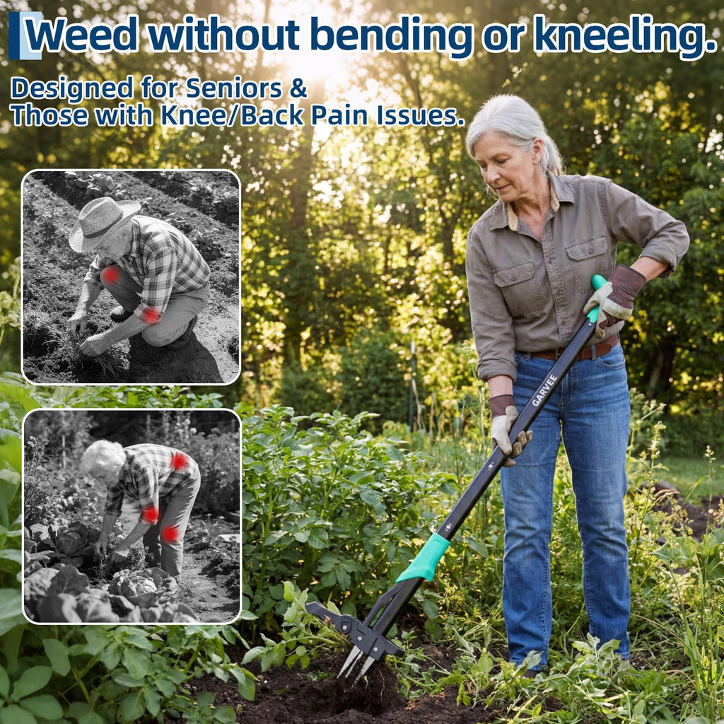 Garvee 40" Long Handle Stand Up Weed Puller - 4-Claw with Ejector Gardening Hand Weeding Tool Easy-Eject Easily Remove Weeds Without Bending, Pulling, or Kneeling.