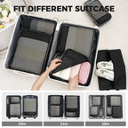BAGAIL 4 Set/6 Set/8 Set Compression Packing Cubes Travel Accessories Expandable Packing Organizers (Half Mesh, 6-Black)