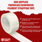 GGR Supplies FIL-795 Fiberglass Reinforced Filament Strapping Tape – Heavy Duty Packing & Shipping Tape, Mono Directional, 2 in x 60 yds. Pack of 2 (5.5 Mil)