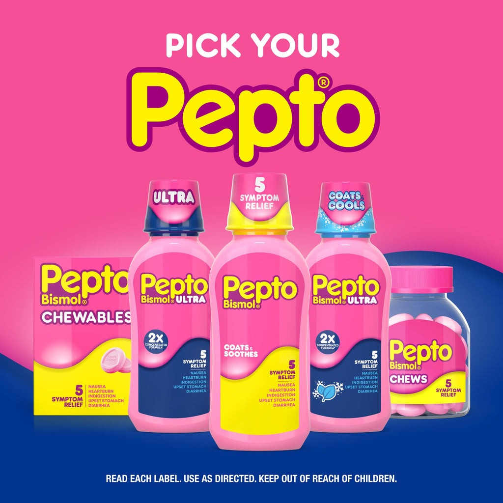 Pepto Bismol ULTRA Caplets, Upset Stomach Relief, Nausea Relief, Heartburn Relief, Indigestion Relief, Anti Diarrhea Medication for Adults - 5 Symptom Relief, 48 ct (2x24 ct)