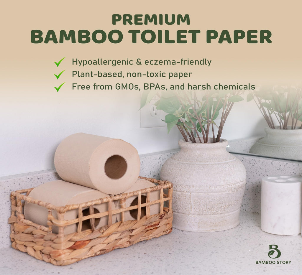 Bamboo Story, Bamboo Toilet Paper Unbleached, 24 Rolls, 3 Ply and 300 Sheets Bamboo Toilet Tissue - FSC Certified, Biodegradable, Chemical Free, Plastic Free, BPA Free, Septic Safe Toilet Paper