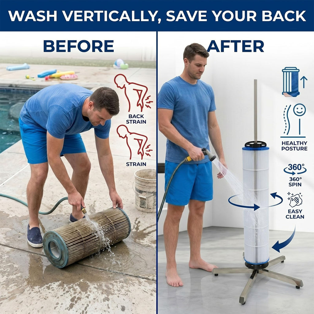 Cleaning Tool for Swimming and Spa Filter, Stainless Claw Steel Pool Filter Cleaner Stand, Spinning Clean for 3, 4, 6 in Pool Cartridges