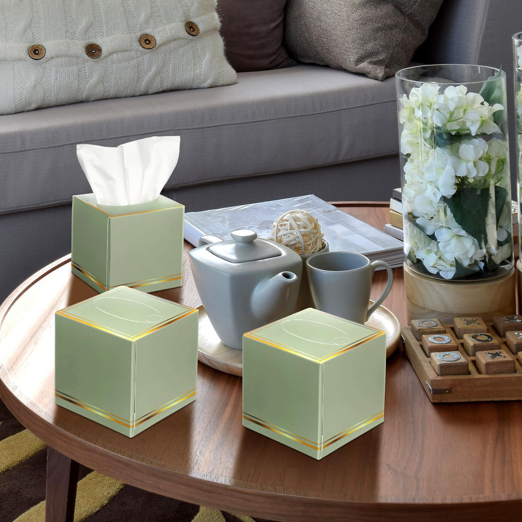 Fourluoo 12 Pack Facial Tissues Cube Boxes Face Tissue Box 600 Sheets 3 ply Square Tissues Soft Tissue Paper Bulk for Car Pocket Toilet Household Bedroom Family(Sage Green)