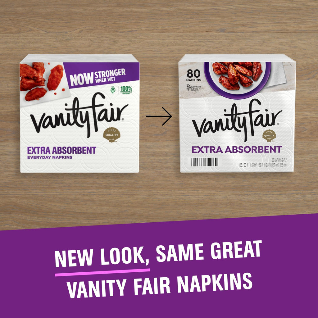 Vanity Fair Extra Absorbent Premium Paper Napkins, 160 Count, Disposable Napkins Made Soft And Strong For Messy Meals And Everyday Use (Pack of 2)