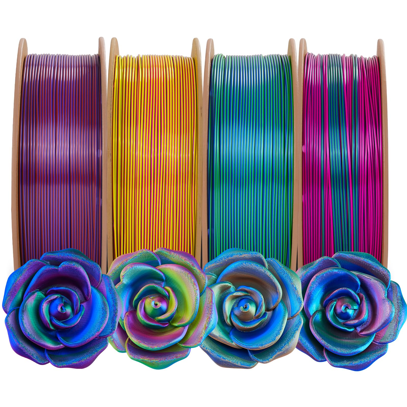 Comgrow Tri-Colors Silk PLA 3D Printer Filament, Rainbow PLA Filament 1.75mm, Dimensional Accuracy +/- 0.02 mm, 4KG Spool, Coextrusion 3D Filament with Shiny Silk