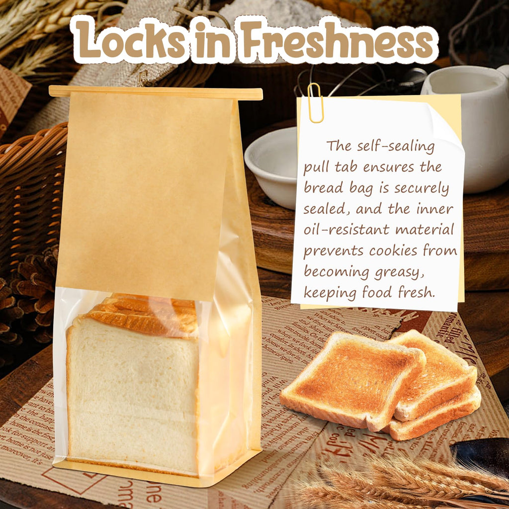 50 Pcs Bread Bags for Homemade Bread Sourdough, 10.2 * 6.3 * 5.1 Inches Bakery Bags with Window Reusable Tin Tie Baked Goods Packaging