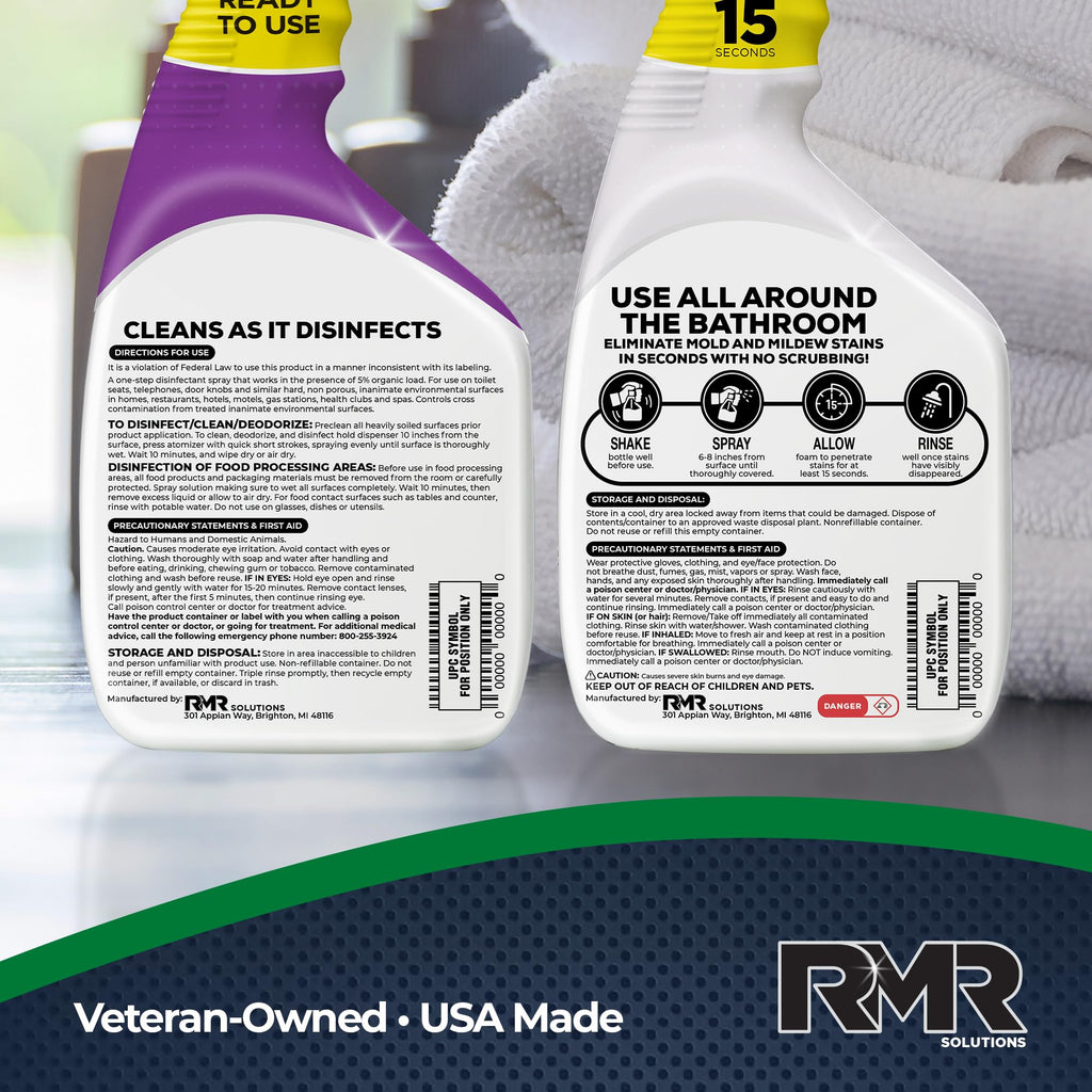 RMR Bathroom Brilliance Bundle – Tub & Tile Stain Spray + RMR-141 EPA Registered Mold & Mildew Remover, 2-Step Bathroom Cleaning & Disinfecting System for Showers, Sinks, Tile, Grout, 2–32 Oz Bottles