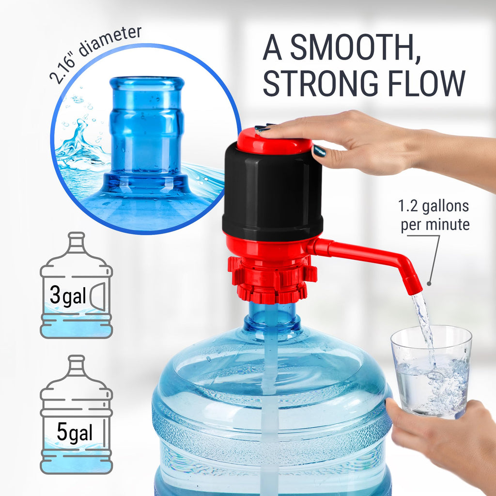 HotFrost Manual Water Pump for 5 Gallon Jug & Bottle – Non-Electric 5 Gallon Water Dispenser, Universal Hand Pump with 3 Adjustable Tubes, 53mm Screw Top Adapter, Spout Cap & Cleaning Brush, BPA-Free