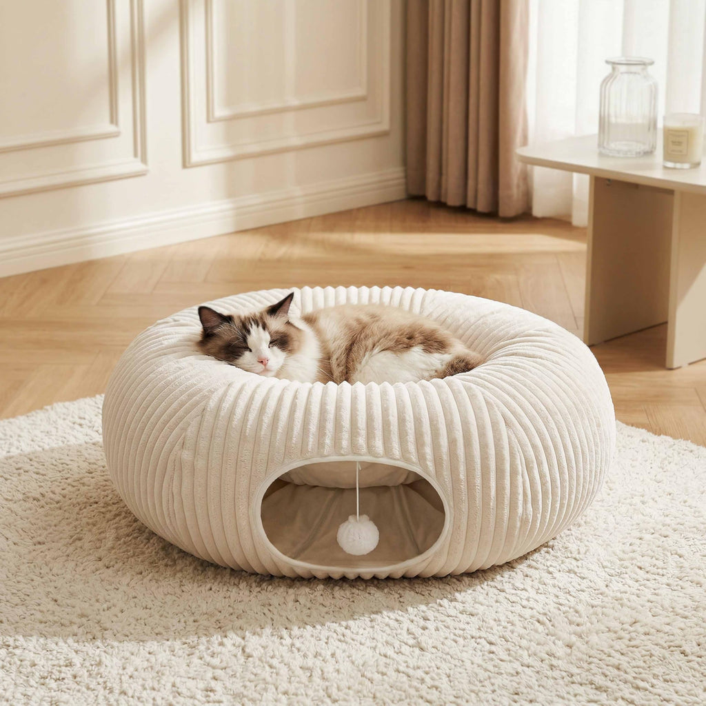 MOYMO Cat Tunnel Bed with 40 Pcs Interactive Cat Toys, White