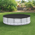Bestway Flowclear PVC Round 14 Foot Pool Cover for Above Ground Frame Pools with Drain Holes and Secure Tie-Down Ropes, Black (Cover Only)