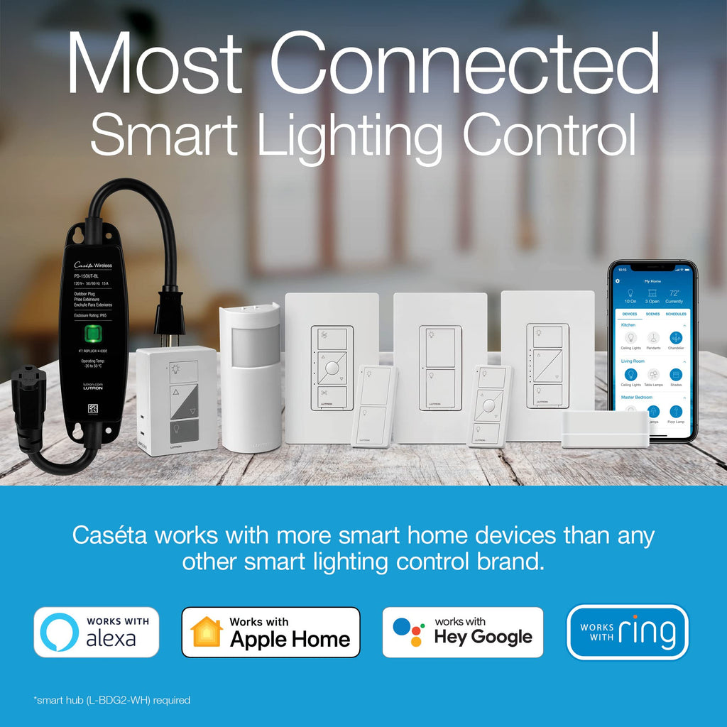 Lutron Caseta Original Smart Light Switch 5 Pack (Lutron Smart Hub Required), for Home, LED Lights, and Fans, 6 Amp, Single-Pole/3-Way, Neutral Required, PD-6ANS-WH, White