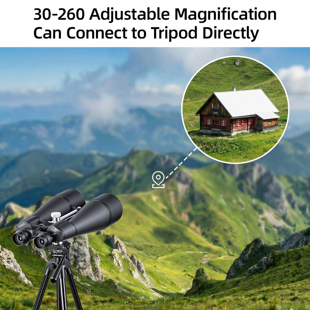 30-260X80 High Power Binoculars for Adults, Outdoor Long Range Binoculars for Birdwatching Hunting Stargazing Travel with Tripod Adapter and Carrying Case (Black, 30-260X80)