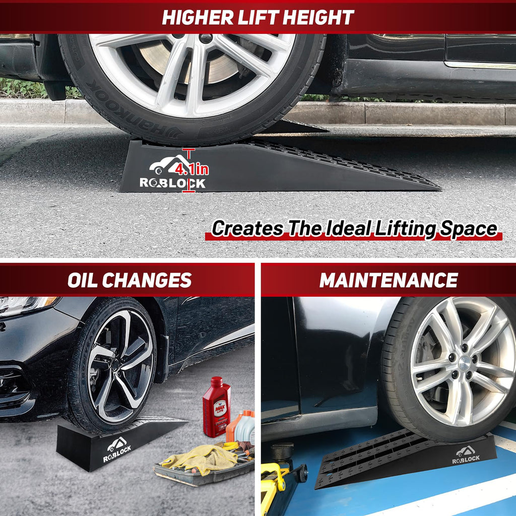 ROBLOCK Heavy Duty Car Ramps for Oil Changes and Jack Support, Portable Low Profile Car Ramps for High Lift, Vehicle Ramps for Garage, 31.5''x8.1''x4.9'', G.V.W 10000 LBS, 2 Packs
